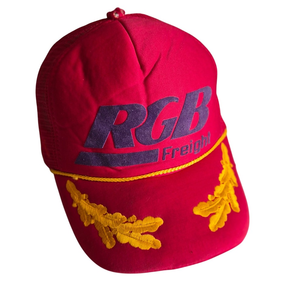 Vintage RGB Freight Trucker Hat Red Mesh Snapback Scrambled Eggs Cap